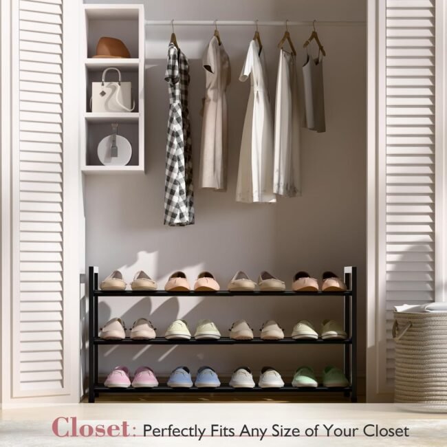 Three-tier extendable shoe rack